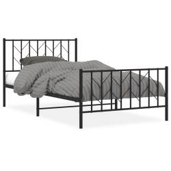 Cadre de lit métal sans matelas avec pied de lit noir 107x203cm 