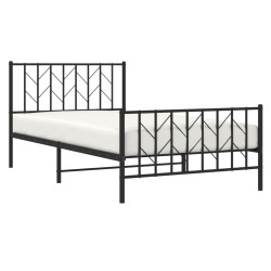 Cadre de lit métal sans matelas avec pied de lit noir 107x203cm 