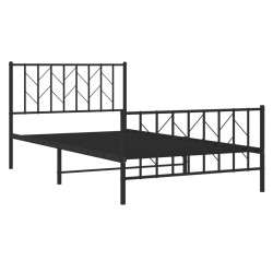 Cadre de lit métal sans matelas avec pied de lit noir 107x203cm 