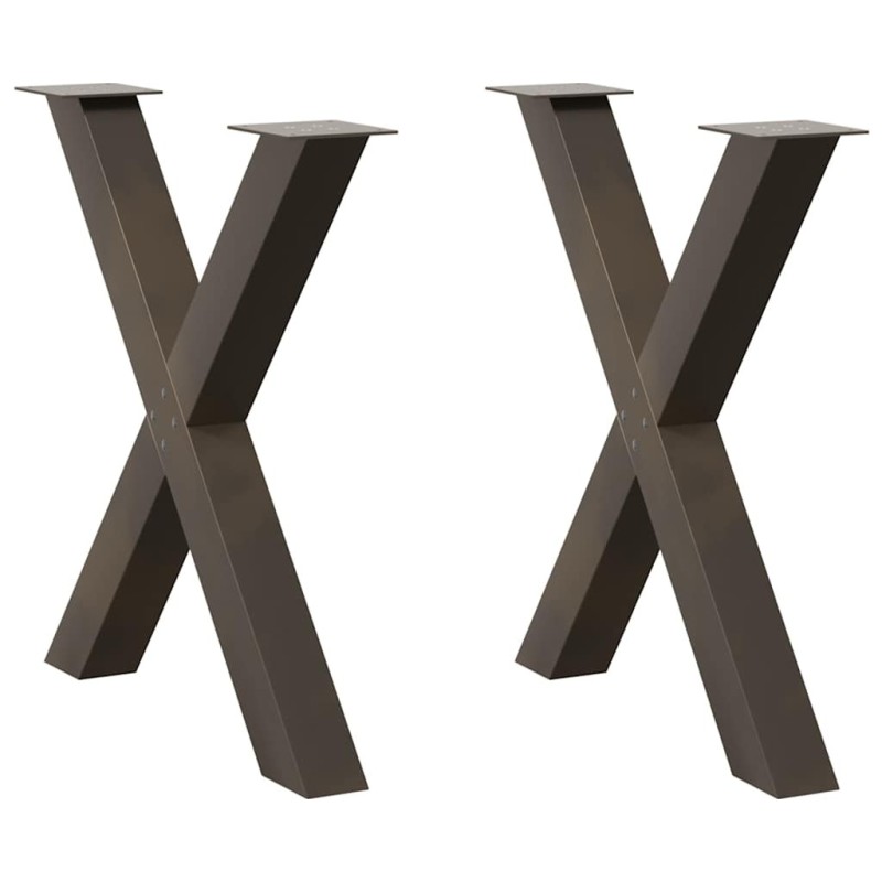 Pieds de table à manger en forme de X, 2 pièces, acier naturel, 80 x (72-73) cm 