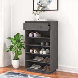 Armoire à chaussures Gris 60x34x105 cm Bois de pin massif 