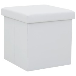 Tabouret de rangement pliable Blanc Similicuir 