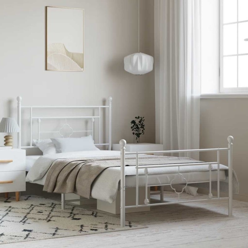 Cadre de lit métal sans matelas et pied de lit blanc 100x200 cm 