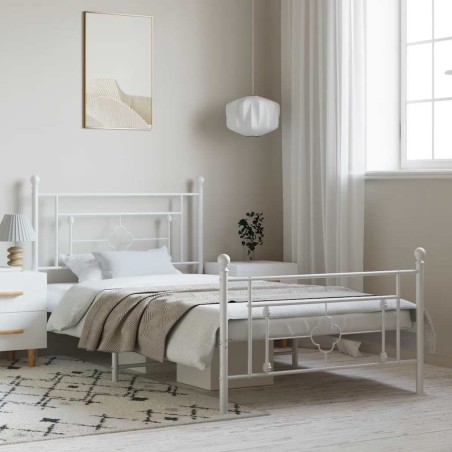 Cadre de lit métal sans matelas et pied de lit blanc 100x200 cm 