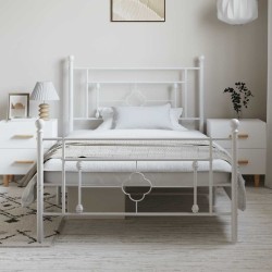 Cadre de lit métal sans matelas et pied de lit blanc 100x200 cm 