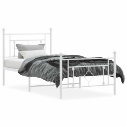 Cadre de lit métal sans matelas et pied de lit blanc 100x200 cm 