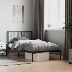 Cadre de lit métal sans matelas avec tête de lit noir 100x190cm 