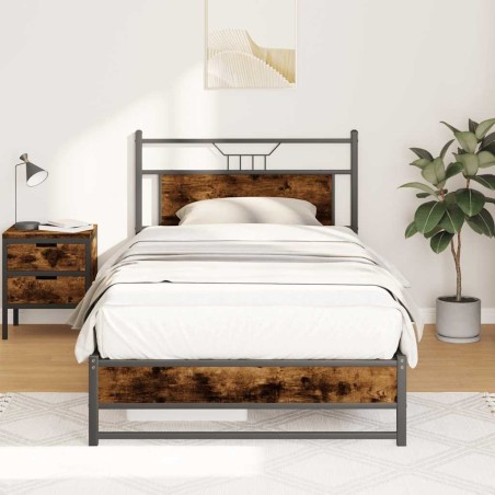 Cadre de lit sans matelas chêne fumé 107x203 cm bois ingénierie 