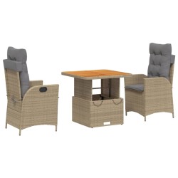 Ensemble à manger de jardin et coussins 3 pcs Beige poly rotin 