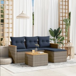 Salon de jardin 5 pcs avec coussins gris résine tressée 