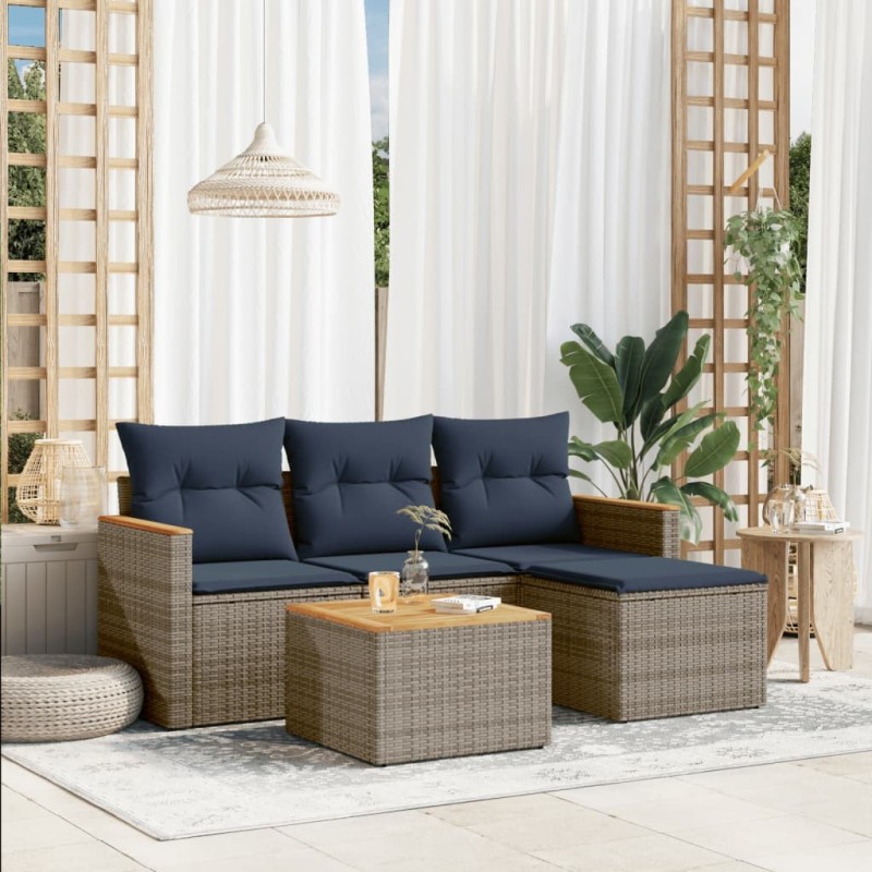 Salon de jardin 5 pcs avec coussins gris résine tressée 