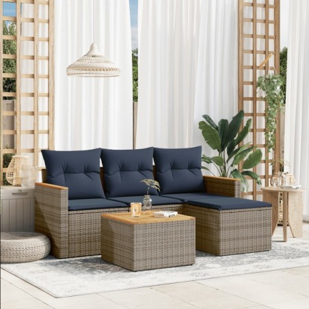 Salon de jardin 5 pcs avec coussins gris résine tressée 
