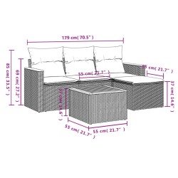 Salon de jardin 5 pcs avec coussins gris résine tressée 