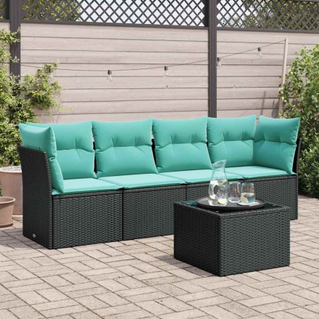 Salon de jardin 5 pcs avec coussins noir résine tressée 