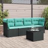 Salon de jardin 5 pcs avec coussins noir résine tressée 