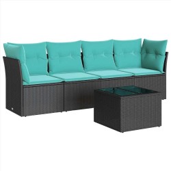 Salon de jardin 5 pcs avec coussins noir résine tressée 