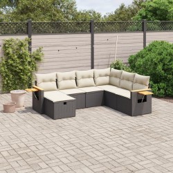 Salon de jardin 7 pcs avec coussins noir résine tressée 