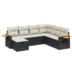 Salon de jardin 7 pcs avec coussins noir résine tressée 