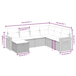 Salon de jardin 7 pcs avec coussins noir résine tressée 