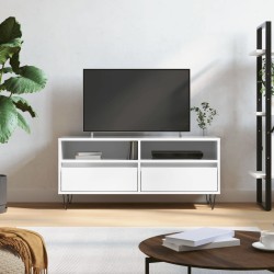 Meuble TV blanc brillant 100x34,5x44,5 cm bois d'ingénierie 