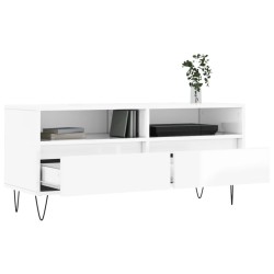 Meuble TV blanc brillant 100x34,5x44,5 cm bois d'ingénierie 