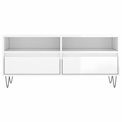Meuble TV blanc brillant 100x34,5x44,5 cm bois d'ingénierie 