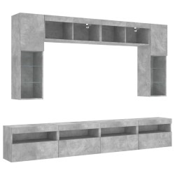Ensemble de meubles TV muraux 8 pcs et lumières LED gris béton 