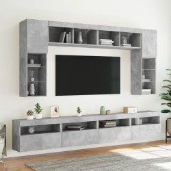 Ensemble de meubles TV muraux 8 pcs et lumières LED gris béton 