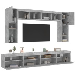 Ensemble de meubles TV muraux 8 pcs et lumières LED gris béton 