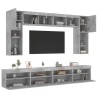 Ensemble de meubles TV muraux 8 pcs et lumières LED gris béton 