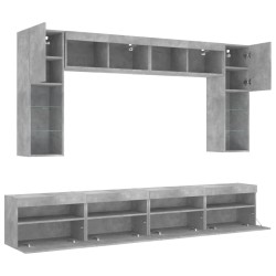Ensemble de meubles TV muraux 8 pcs et lumières LED gris béton 