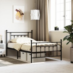 Cadre de lit métal sans matelas avec pied de lit noir 107x203cm 