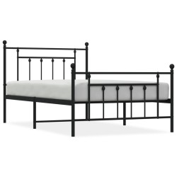 Cadre de lit métal sans matelas avec pied de lit noir 107x203cm 