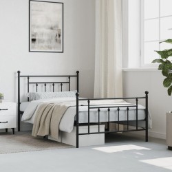 Cadre de lit métal sans matelas avec pied de lit noir 107x203cm 