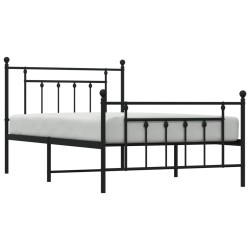Cadre de lit métal sans matelas avec pied de lit noir 107x203cm 