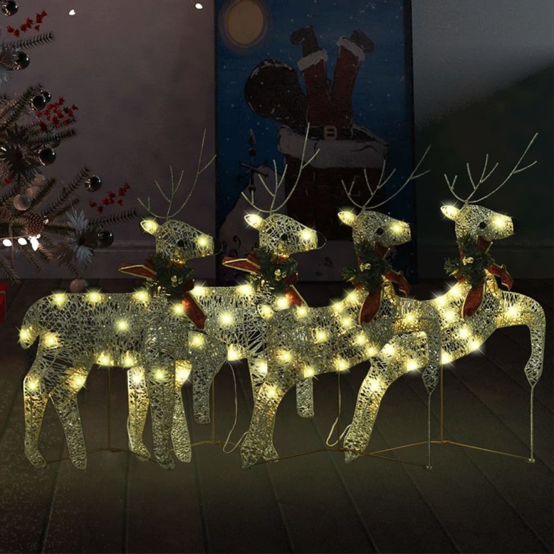Rennes de Noël 4 pcs Doré 80 LED 