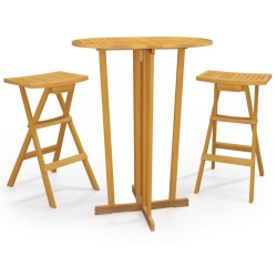 Ensemble de bar pliable 3 pcs Bois de teck massif 