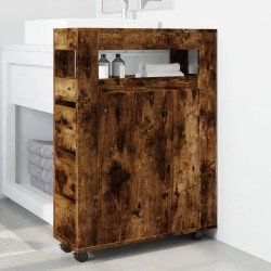 Meuble étroit de salle de bain à roulettes chêne fumé 