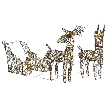 Décoration de Noël renne et traîneau 160 LED blanc chaud rotin 