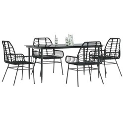 Ensemble à manger de jardin 5 pcs noir résine tressée verre 