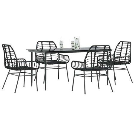 Ensemble à manger de jardin 5 pcs noir résine tressée verre 