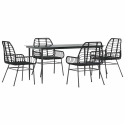 Ensemble à manger de jardin 5 pcs noir résine tressée verre 