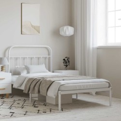Cadre de lit métal sans matelas et tête de lit blanc 100x200 cm 