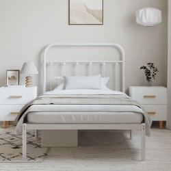 Cadre de lit métal sans matelas et tête de lit blanc 100x200 cm 