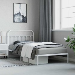 Cadre de lit métal sans matelas et tête de lit blanc 100x200 cm 
