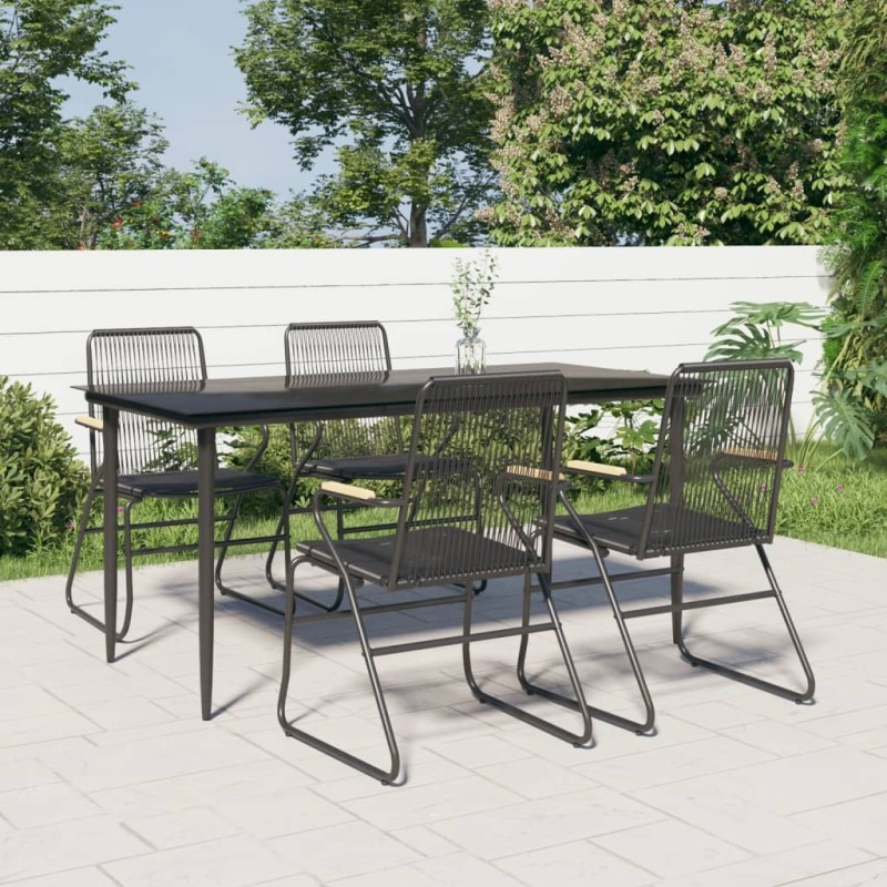 Ensemble à manger de jardin 5 pcs Noir Rotin PVC 