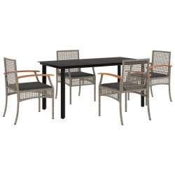 Ensemble à manger de jardin 5 pcs coussins gris résine tressée 