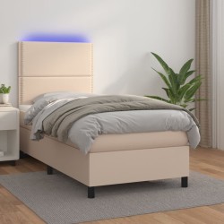 Sommier à lattes de lit avec matelas et LED Cappuccino 80x200cm 