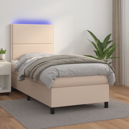 Sommier à lattes de lit avec matelas et LED Cappuccino 80x200cm 