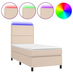 Sommier à lattes de lit avec matelas et LED Cappuccino 80x200cm 